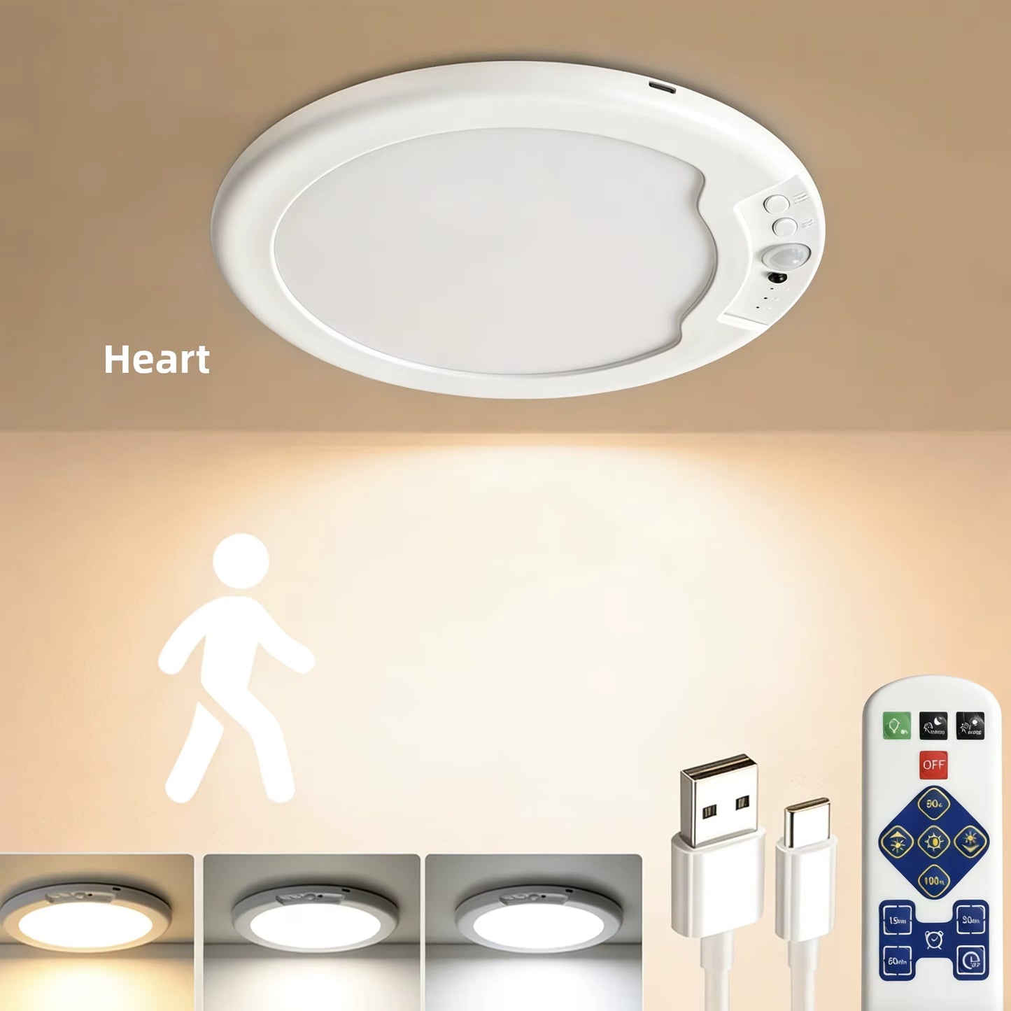 Motion Sensor Rechargeable LED Ceiling Light Round Wireless Security Light for Hallway Stairs Corridor Indoor Home Entryway