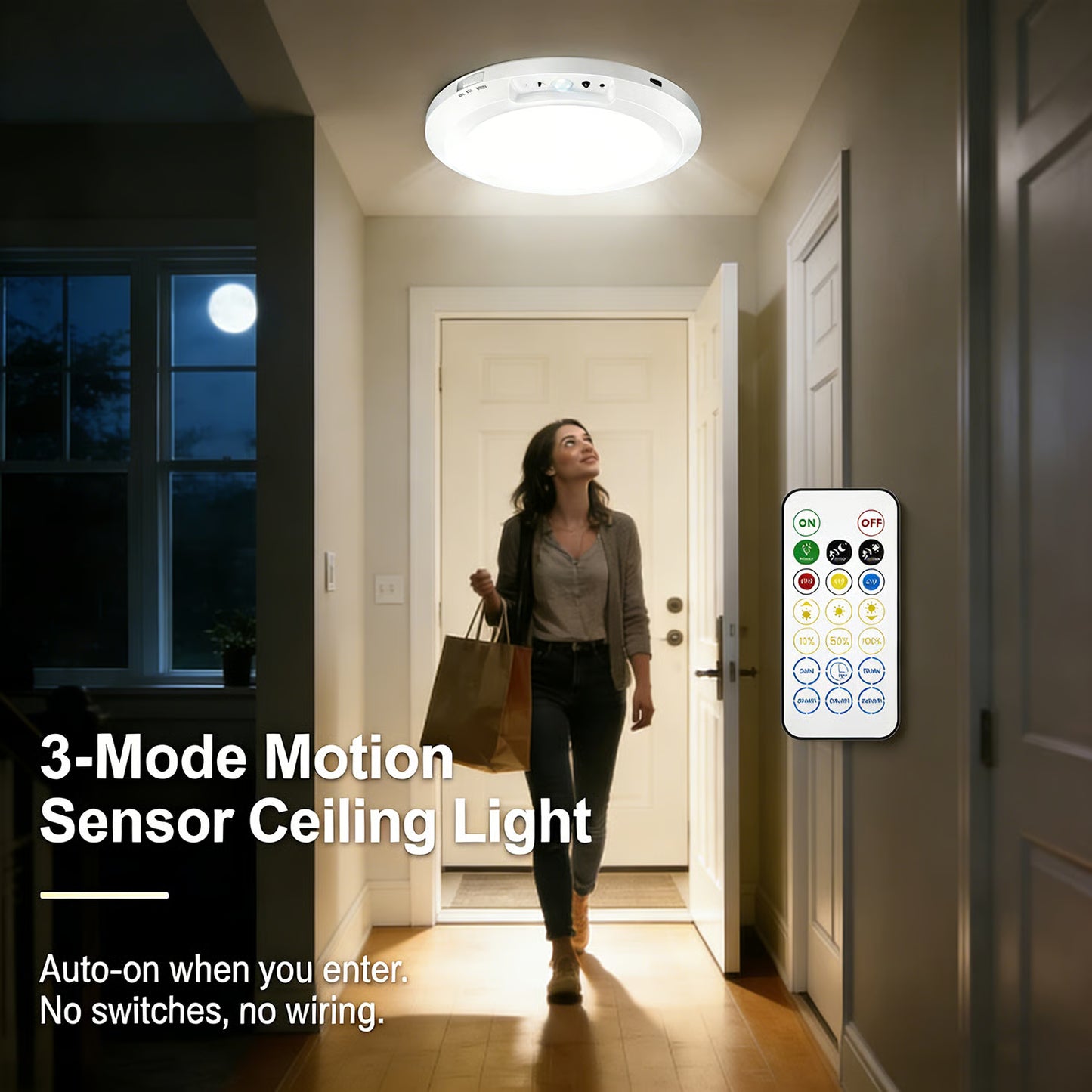 Quorvel™ 3-Mode Motion Sensor Ceiling Light – Rechargeable, Magnetic, Wireless