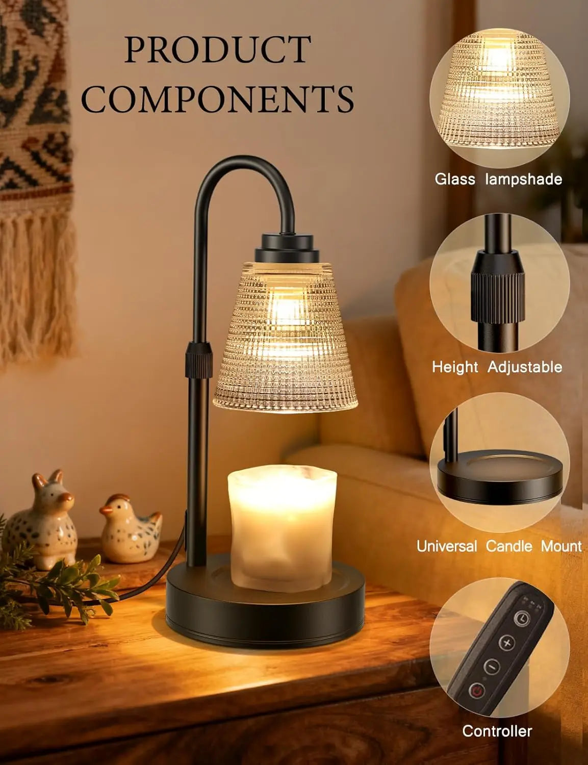 Dimmable Timer Candle Warmer Lamp with Adjustable Height for Jar Candles, Home Decor and Gifts