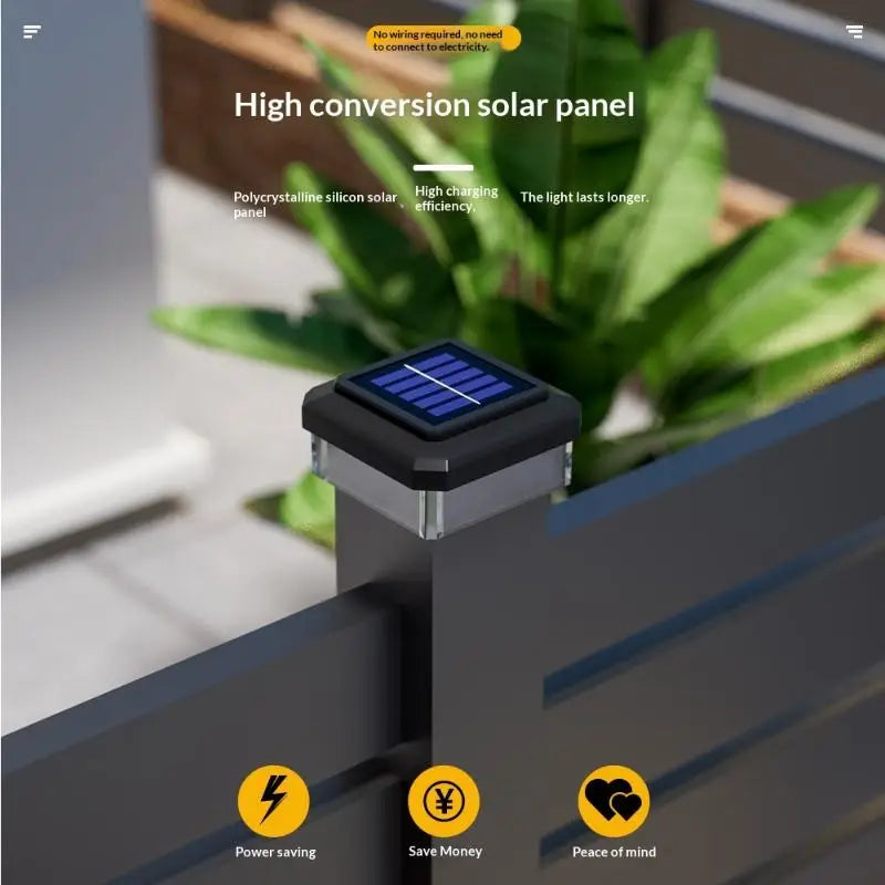 1Pcs IP65 Waterproof Solar Fence Lamp Solar LED Light Post Cap Lights LED Fence Lighting Fence Warm White Home Garden Decoration