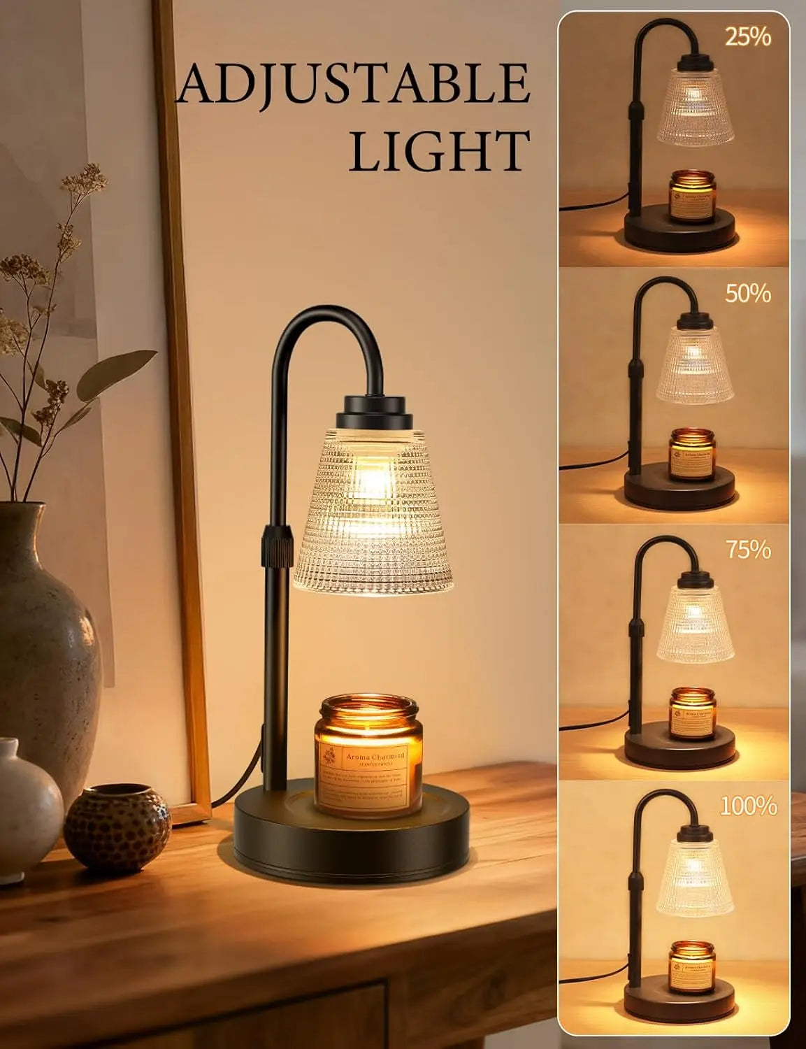Dimmable Timer Candle Warmer Lamp with Adjustable Height for Jar Candles, Home Decor and Gifts