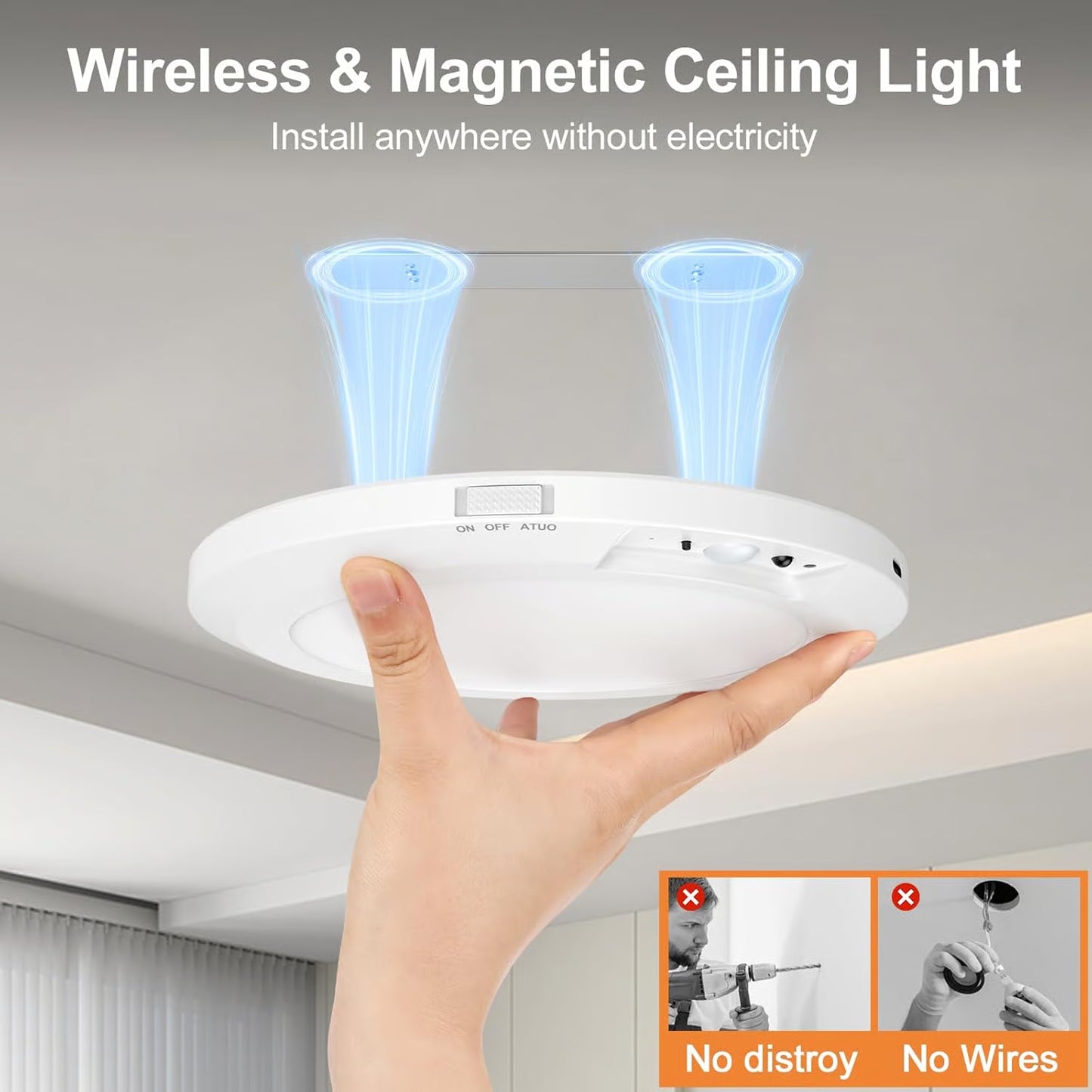 Quorvel™ 3-Mode Motion Sensor Ceiling Light – Rechargeable, Magnetic, Wireless